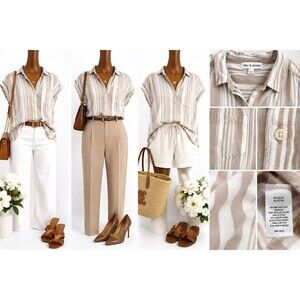 Alex & Jordan Women’s S Striped Button Down Short Sleeve Top Pocket Blouse